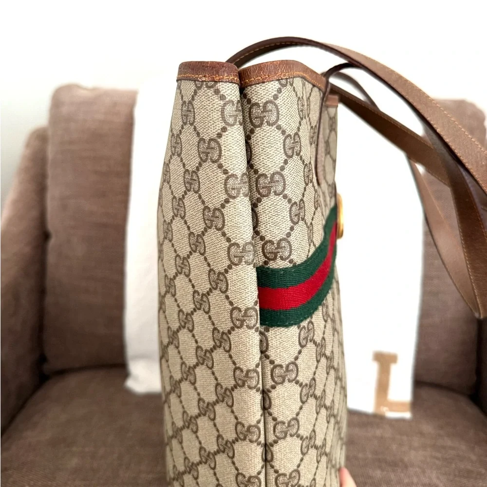 Authentic Gucci brown monogram coated canvas large tote bag leather trims - Picture 9 of 16